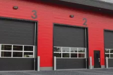 Sectional Overhead Doors' Model: G-5000, 14'x16', Black Color, Window: 2 G-4400 sections (Full Vision) with Anodized frame and Clear glass